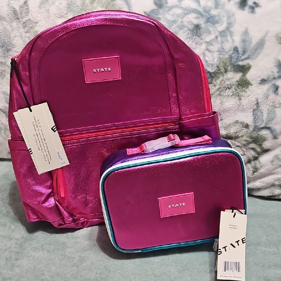 STATE Kids Metallic Pink and Blue Backpack Set
